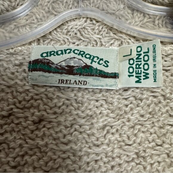 ARAN CRAFTS Ireland Wool Cable Knit Cardigan Sweater Knit Cozy Warm Tan Buttons - Picture 12 of 15